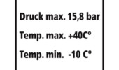 Druk max. 15.8 bar, sticker