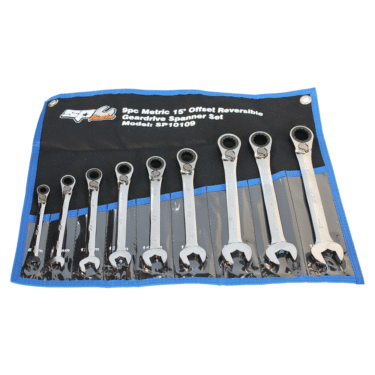 Omschakelbare ringratel-steeksleutelset 9 delig metrisch